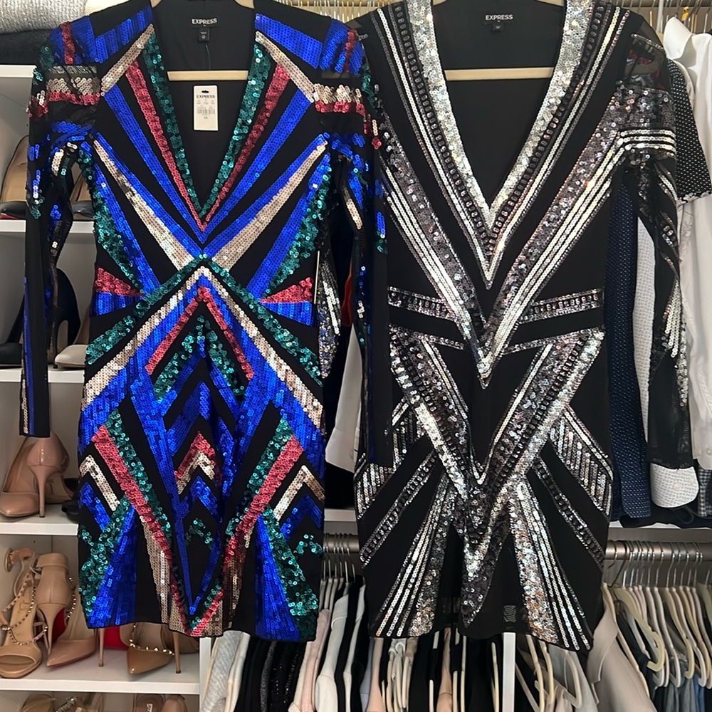 Express long sleeve sequin dresses, XS